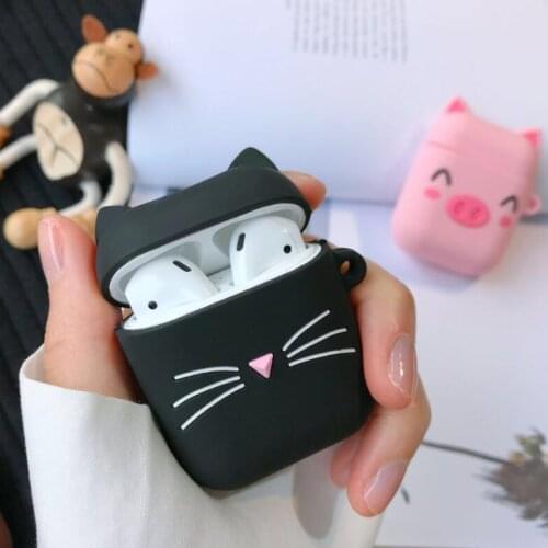 For airpods Case Cute Cat Cartoon Protective Cover with Lovely lanyard silicon cover For air pods 2 Wireless Earphone Case capa
