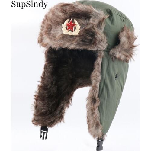 SupSindy Men Women Winter Waterproof Warm Earflap Bomber Hats Soviet Badge CCCP Ushanka Trapper Thermal Hat Trooper Snow Ski Cap