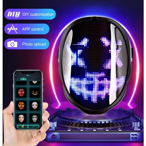 Bluetooth Led APP Control Smart Light Up Mask Diy Picture Editing Animation Prank Concert Party Mask Battery Full Color Display