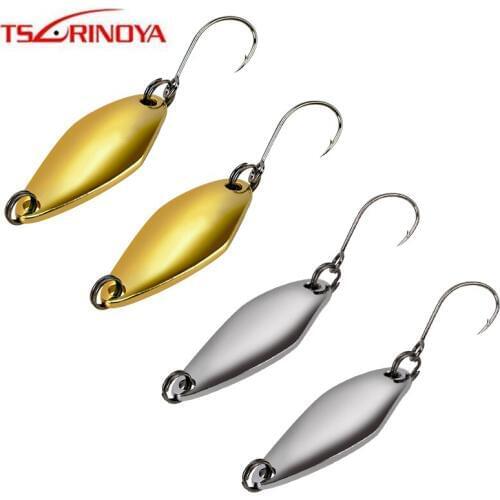 TSURINOYA 4Pcs Spinner Baits 28mm/2.3g Metal Lure Spoon with Single Hook Pure Copper Sequins Hard Lure Trout Pike Fishing Tackle