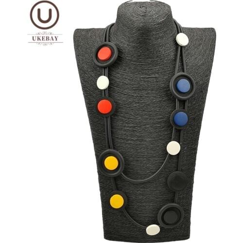 UKEBAY New Wood Jewelry Pendant Necklaces Women Rubber Chains Boho Sweater Necklace For Clothes Accessories Wooden Bead Jewelry