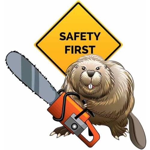 Funny Warning Car Sticker Safety First Beaver with A Chainsaw Decal Fashion 3D Decoration Vinyl Bumper Stickers,13cm*12cm
