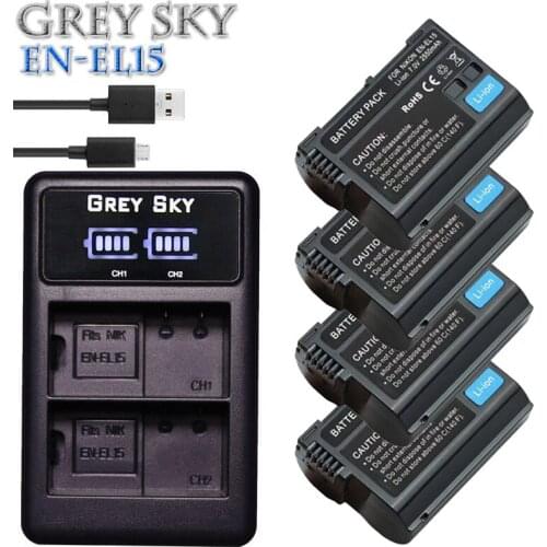 2550mah EN-EL15 EL15 EN-EL15a ENEL15a EN EL15a Battery + USB Dual Charger for Nikon D850 D810 D810A D750 D500 D7500 D7200 D7100
