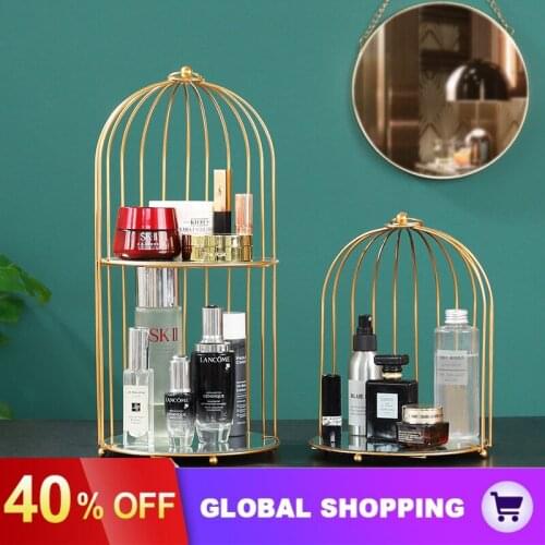 Iron Art Jewelry Box Cosmetic Organizer Makeup Box Lipstick Perfume Shelf Holder Bathroom Organize