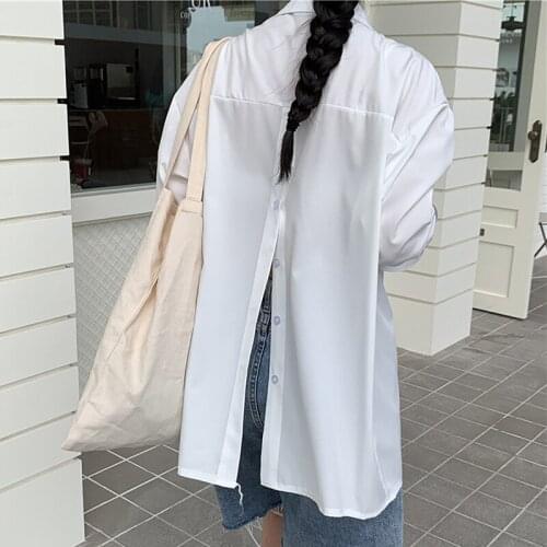 Streetwear White Blouse Women Office Lady Long Sleeve Back Buttons Split Blouses Plus Size Tops Loose Shirts blouses femme
