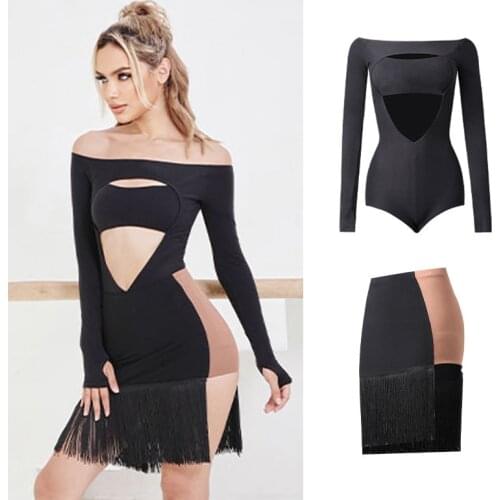New Latin Dance Fringe Skirt Women Slit Black Tassels Dance Clothes Practice Wear Samba Performance Skirt Latin Costume DNV15230