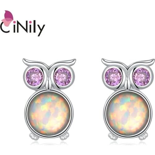 CiNily Created White Blue Fire Opal Purple Blue Zircon Silver Plated Wholesale For Women Jewelry Stud Earrings 10mm OH4448-49