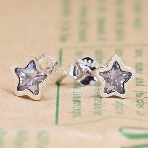 Original 925 Sterling Silver Pan Earrings Star Shine Bright Pentagram Earring For Women Gift Jewelry
