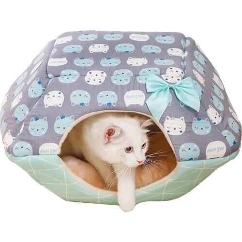 1pc Plush Pet Nest Cave Simple Warm Plush Anti-Slip Kitten House Cat Cave Bed Cat Hut Bed Pet Supplies