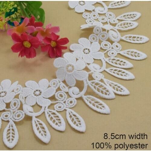 10yards 8.5cm white polyester embroidery lace french lace ribbon fabric guipure diy trims warp knitting sewing Accessories#4002
