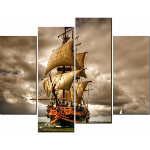No Framed 4 Pcs Sailboat Sailing Out To Sea Wall Art Canvas Posters Pictures Paintings Home Decor for Living Room Decoration