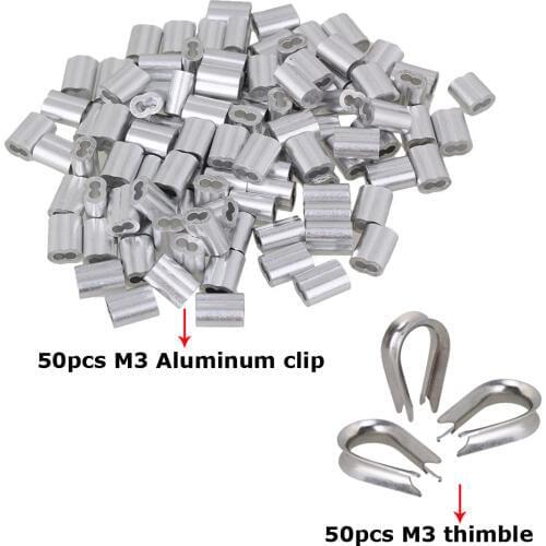 50 sets Diameter 3mm M3 Aluminum Sleeves Oval Double Hole Clamp and thimble rope for Crimping Wire Rope