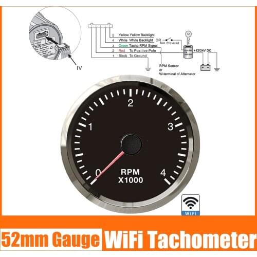 52mm 2inch WiFi Tachometer 4k 8k RPM Gauge Programmable Diesel & Gasoline engine with Stepper fit Generator Motorbike ATV