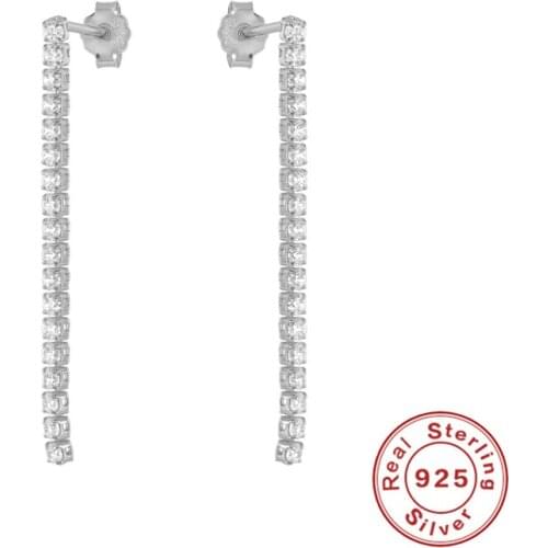 GS 925 Sterling Silver Long Line Tassel Chain Drop Earrings For Women Crystal Luxury Piercing Ohrringe Zircon Earring Jewelry