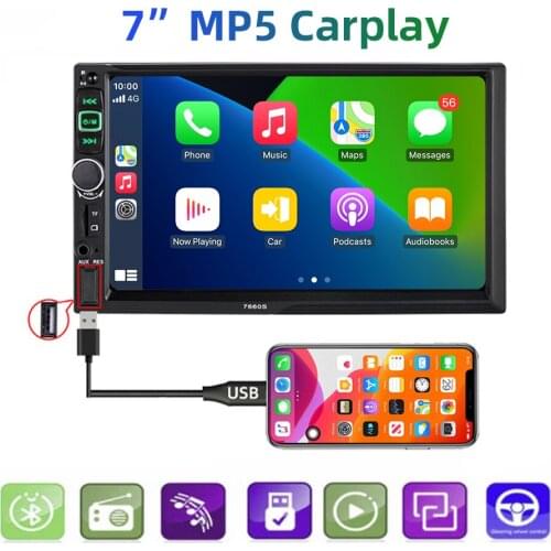 JMANCE 2 Din Apple Carplay Car Radio Android Auto Stereo Receiver 7" Touch Screen MP5 Player USB ISO Audio System Headunit