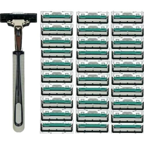 Brand New Men Handle Shaving Razor Shaver Replaceable Straight Manual Razor Beard Trimmer with 30pcs Double Layers Razor Blades