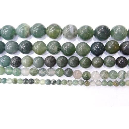 Natural Stone Moss Agates String Loose Round Beads Strand 4 6 8 10 12 14 MM DIY Charms Beads For Jewelry Making