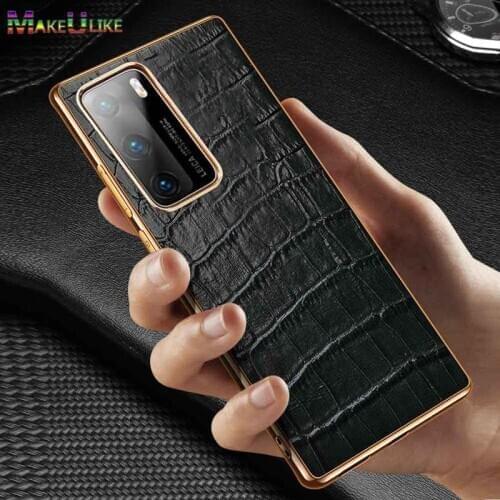 Croc Pattern Cow Leather Case For Huawei P40 Pro Plus P40Pro P40Pro+ Case Luxury Genuine Leather Back Cover