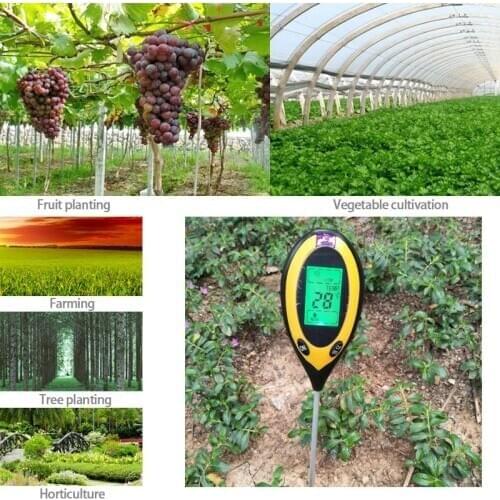 4 IN 1 Digital Soil Tester Humidity Detector LCD PH Meter Soil Moisture Monitor Hygrometer Gardening Plant Lignt Sunlight Tester