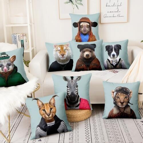 Animal Illustration Printed Thin Linen Pillowcase Home Pillow Decoration Almofadas Decorativas Para Sofa Throw Pillow 45*45cm