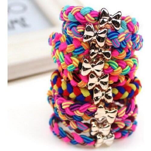 DHL 1000pcs Weaves Wide Gold Plated Bowknot Ponytail Elastic Holders Hair Accessories Girl Women Rubber Band Headwear