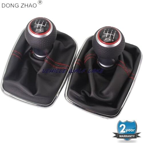 For VW Bora MK4 Golf 4 Jetta 4 GTI GTD 98-04 5 speed 12mm Car Gear Shift Knob with Chrome Frame Black Leather Red Thread