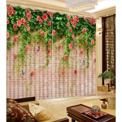 Home Bedroom Decoration Custom Curtain 3D Curtains Brick Wall, Butterfly, Green Leaf, Vine Flower Blackout Shade Window Curtains