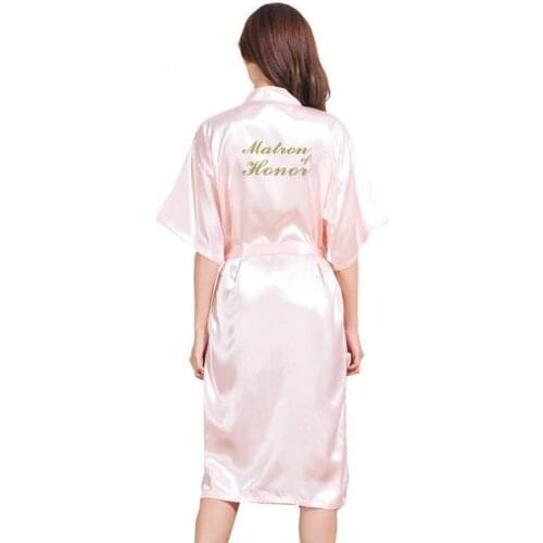 Knee-Length Women Print " Matron of Honour" Kimono Robe Sexy Cardigan Married Bridesmaid Wedding Dressing Bathrobe Gown M-3XL