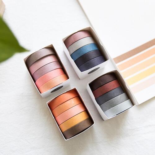 Pure Fall Color Masking Washi Sticky Paper Tape Adhesive Printing DIY Scrapbooking Deco Washi Tape Lot , 5 Rolls/Set