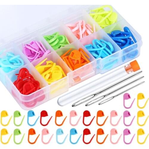KAOBUY 131 PCS 3 Sizes Knitting Crochet Stitch Markers Colorful Knitting Markers Crochet Clips With 9 PCS Big Eye Sewing Needles