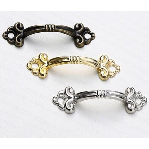 2pcs European Style Metal Bronze Handles Knobs Pendants Flowers For Drawer Wooden Jewelry Box Furniture Hardware Cabinet Pulls