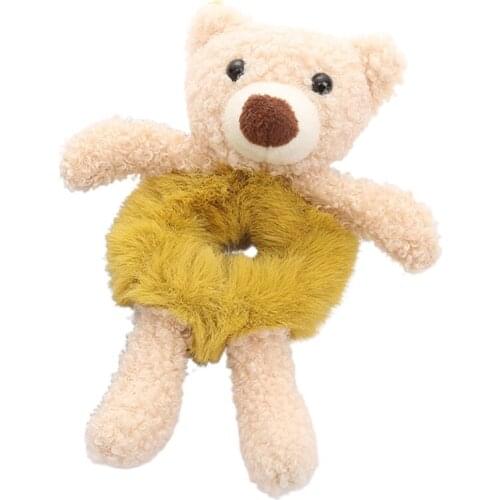 Lovely Plush Bear Hair Tie Cartoon Cute Rabbit Ponytail Holders Fluffy Scrunchies Furry Elastic Durable Deft Bun Maker