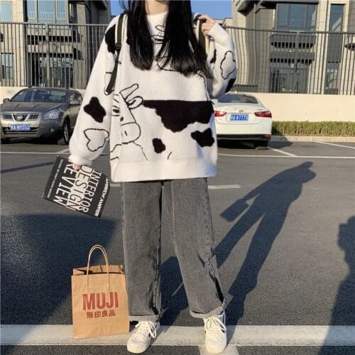 2021 new cow sweater women foreign style loose student forest knit jacket autumn and winter Korean version