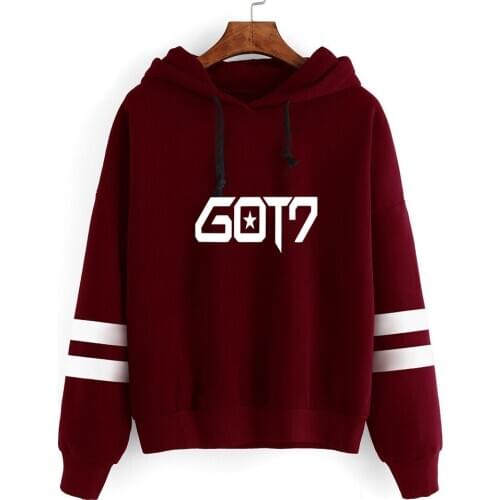 New Korean Fashion Kpop Bambam Got7 Hoodie NEVER EVER Harajuku Clothes Women Long Sleeve Striped Hooded Sweatshirts Pullover Top