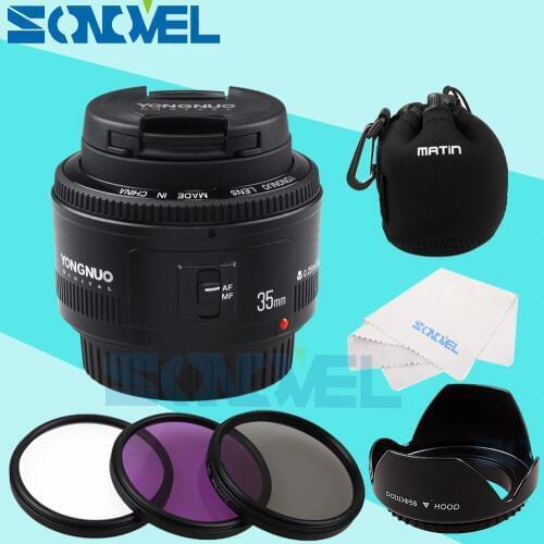 YONGNUO YN35mm F2 Lens 1:2 AF/MF Wide-Angle Fixed Focus / Large Aperture Auto Zoom Lens+52mm UV CPL FLD Lens Filter For Canon