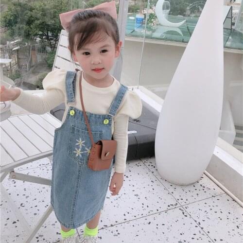 2020 Autumn Toddler Girls Dress Fashion Casual Daisy Printig Denim Strap Dress for Girl Children 1-7 Years Kids Clothes Dresses