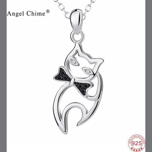 925 Sterling Silver Rhinestone Crystal Popcorn Dance Cat Pendant Necklaces Chain Charm Statement Necklace Jewelry For Women