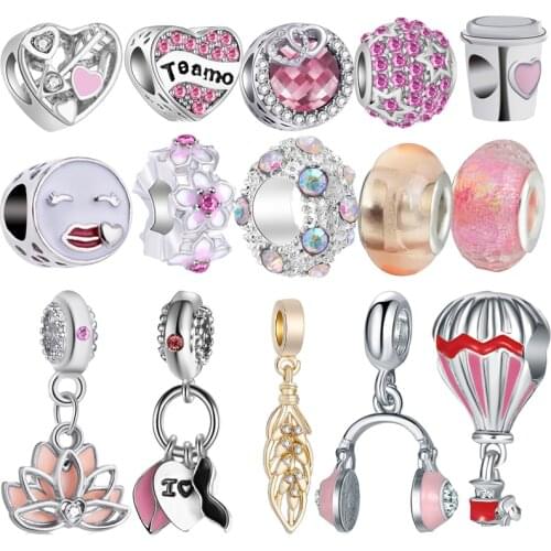 Romantic Pink Heart Flower Infinite Love Charms Fit Original Pandora Bracelet Bead Jewelry Making Gift Girl