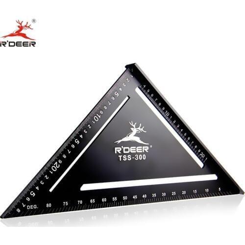 R'DEER 90 Degree Triangular Ruler 300mm Thicken Aluminum Alloy Metric Protractor Square Woodworking Gauge Tools Wide Base