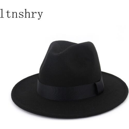 New Vintage Fedora Men Wool Wide Brim Top Hat Witner Autumn for Woman Chapeau Black Church Hat Bowler Ladies womens Jazz Hats