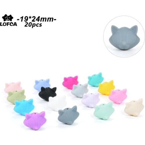 LOFCA 20pcs/lot Fox Silicone Beads Baby Teether Toy Soft Chew Teething BPA Free DIY Charm Necklace Food Grade Jewelry