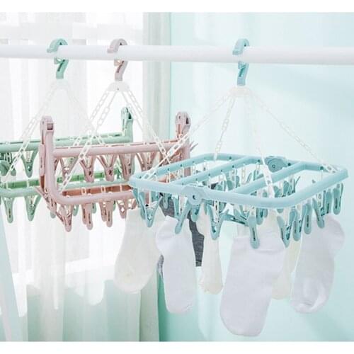 32 Pegs Clothes Rack Foldable Plastic Foldable Clip Space Saving Indoor Socks Drying Rack Hangers for Clothes