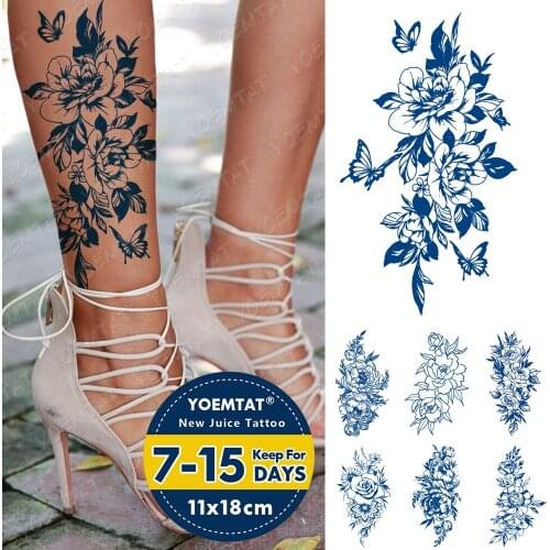 Juice Ink Tattoos Body Art Lasting Waterproof Temporary Tattoo Sticker Line Butterfly Rose Tatoo Arm Fake Lotus Flower Tatto