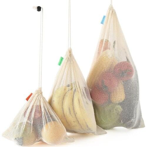 Vegetable Fruit Bag,Storage Bag Reusable Produce Bags,Eco-Friendly,100% Organic Cotton Mesh Bags , Bio-degradable Kitchen