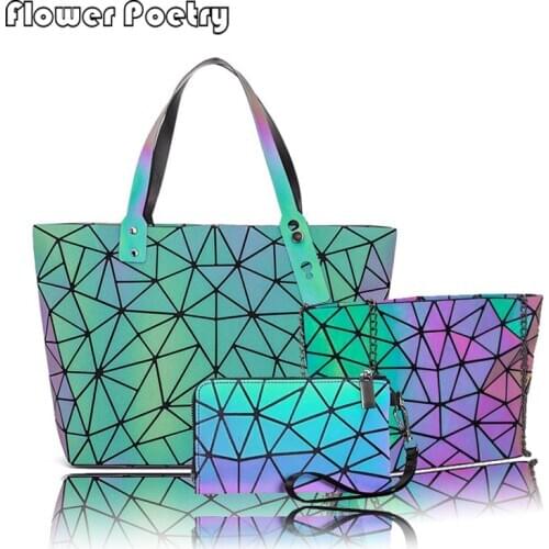 Luminous bao bag geometric bags for women 2021 Quilted Shoulder Bags Set Folding Totes sac a main femme Handbags bolsa feminina