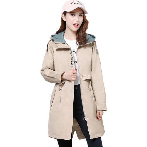 Windbreaker womens coat medium long autumn new Korean fashion hooded jacket womens plus size wild tooling jackets womens