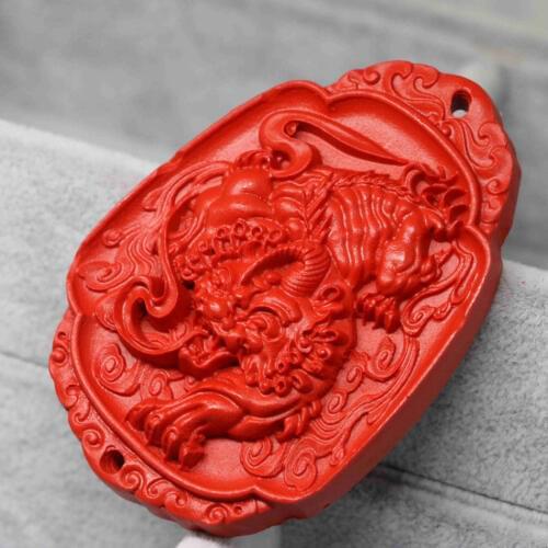 High Grade Synthetic Red Cinnabar Pendant Carving Exquisite Bless Lucky Ancient Dragon Fit Diy Necklace Jewelry 49*69mm B1547