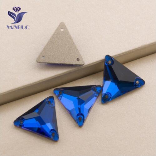 YANRUO 3270 All Sizes Capri Blue Flatback Sewing Garment Triangle Crystal Sew On Strass Rhinestone For Dresses