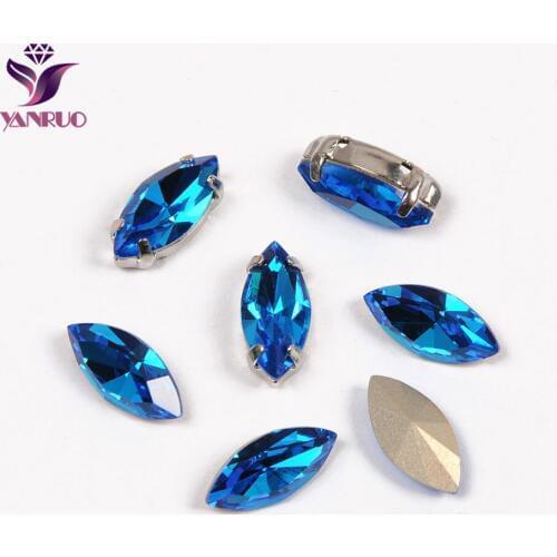 YNARUO 4200 Navette Capri Blue Crystals Fancy Rhinestone Claw Settings Sewing on Clothes Sandals Stones and Crystals