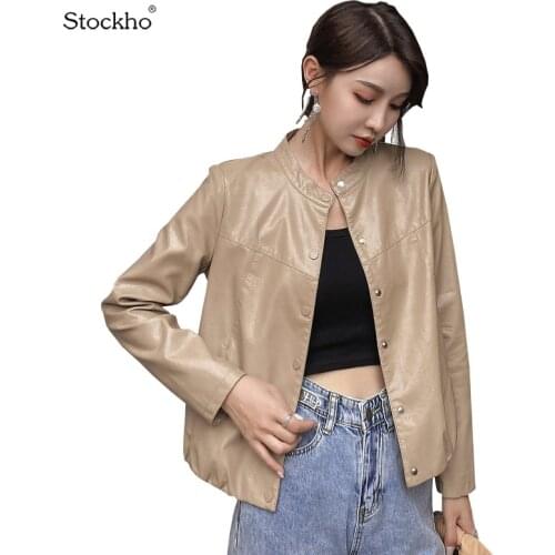 Womens Leather Jacket Fashion PU Leather Jacket Spring and Autumn Short Jacket 2021 New Womens Coat Casual Loose Top 18-35 Y